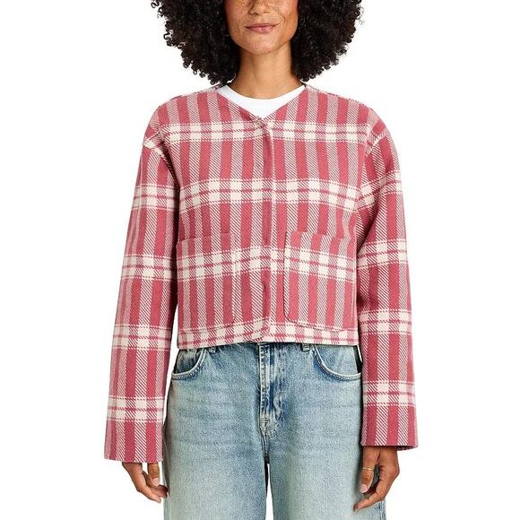 Splendid Women Coral Plaid Wool Blend Tiffany Reversible Casual Jacket Size M - Picture 3 of 5